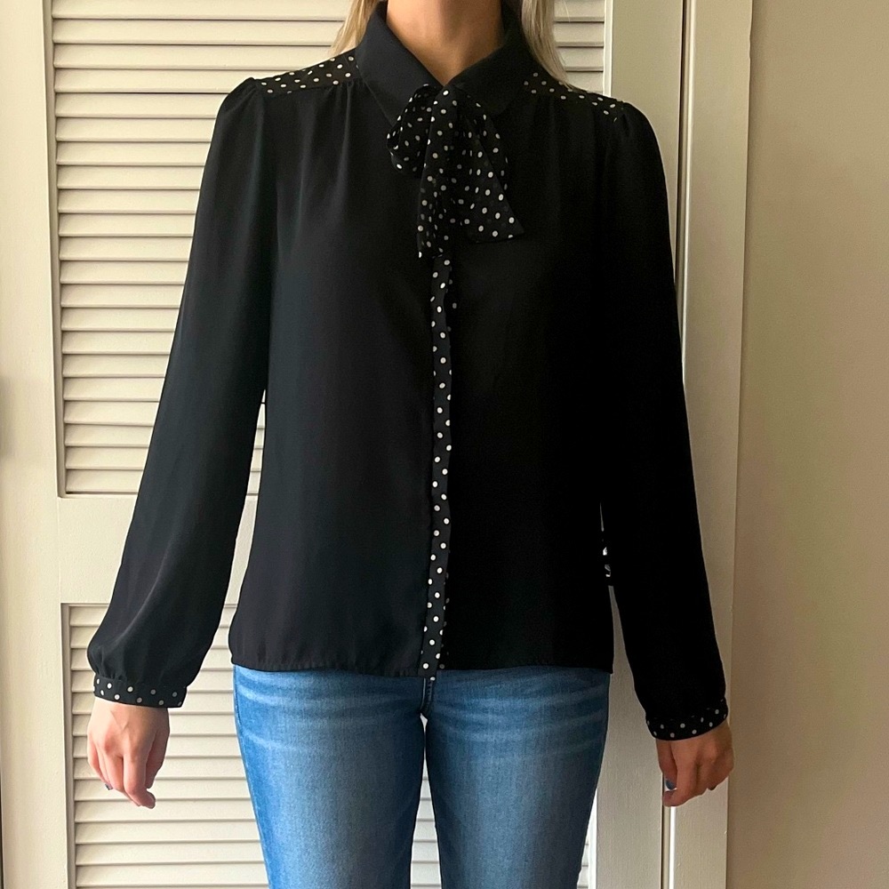 ONE CLOTHING polka dot blouse with tie